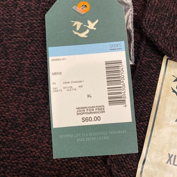 Outdoor Life Sweater Mens XL Brown Knit Cotton Long Sleeve Mock Neck Quarter Zip - Picture 7 of 15